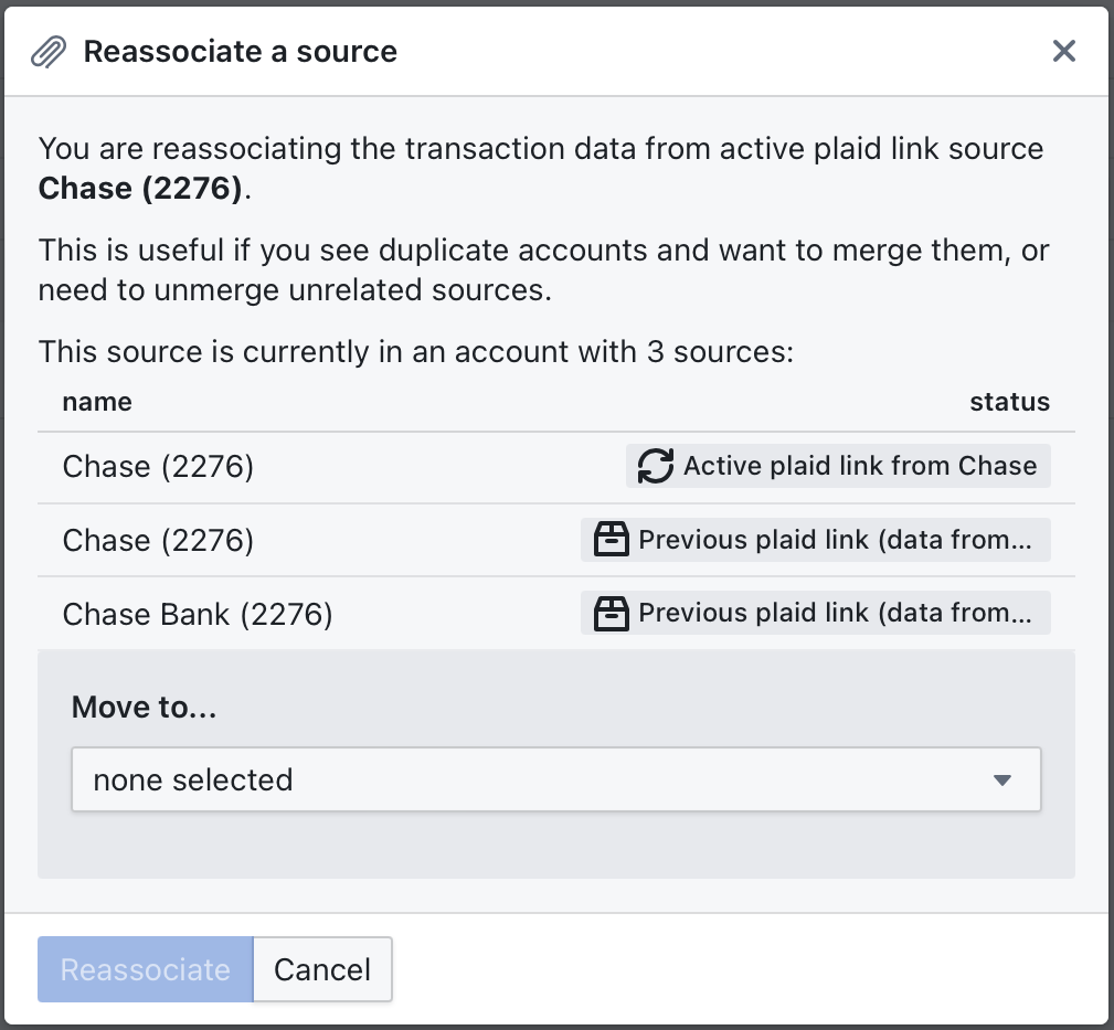 Reassociating an account source in Tender